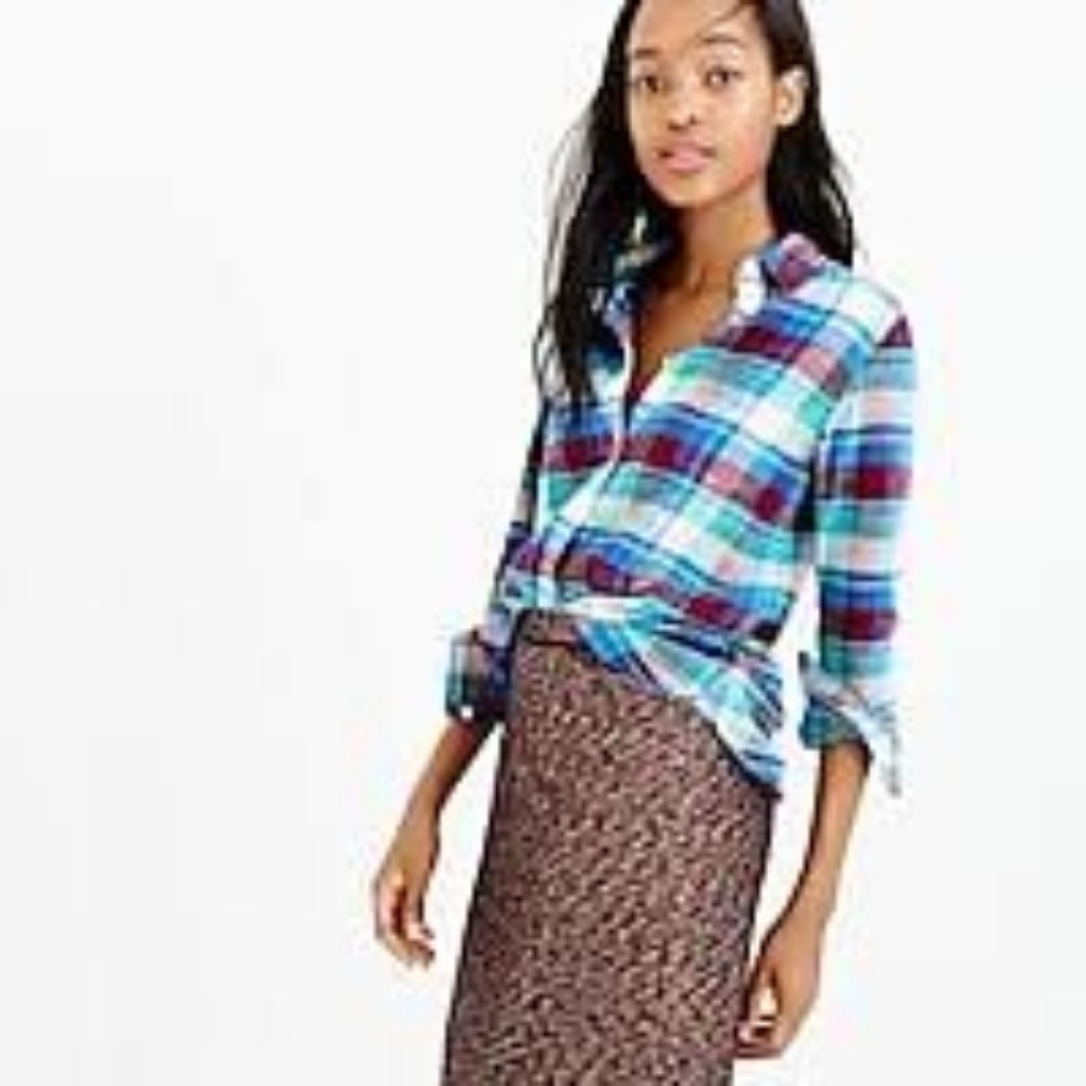 J. Crew Shrunken boy shirt in gemstone plaid